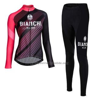 Fahrradbekleidung Frau Bianchi Milano Catria Shwarz Rosa Trikot Langarm und Tragerhose