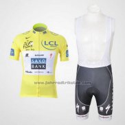 2010 Fahrradbekleidung Saxobank Lider Gelb Trikot Kurzarm und Tragerhose