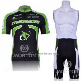 2011 Fahrradbekleidung Merida Shwarz und Grun Trikot Kurzarm und Tragerhose