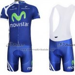 2011 Fahrradbekleidung Movistar Blau Trikot Kurzarm und Tragerhose