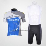 2011 Fahrradbekleidung Shimano Blau und Wei Trikot Kurzarm und Tragerhose