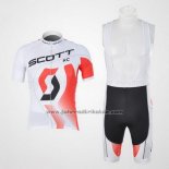 2012 Fahrradbekleidung Scott Wei und Rot Trikot Kurzarm und Tragerhose
