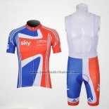 2012 Fahrradbekleidung Sky Champion Regno Unito Orange und Blau Trikot Kurzarm und Tragerhose