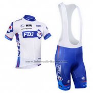 2013 Fahrradbekleidung FDJ Wei und Azurblau Trikot Kurzarm und Tragerhose