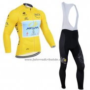2014 Fahrradbekleidung Astana Lider Gelb Trikot Langarm und Tragerhose
