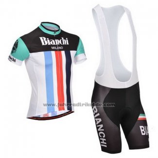 2014 Fahrradbekleidung Bianchi Shwarz und Wei Trikot Kurzarm und Tragerhose