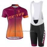 2016 Fahrradbekleidung Frau Scott Rot und Orange Trikot Kurzarm und Tragerhose