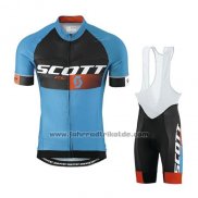 2016 Fahrradbekleidung Scott Blau und Orange Trikot Kurzarm und Tragerhose