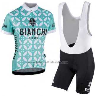 2017 Fahrradbekleidung Frau Bianchi Grun und Wei Trikot Kurzarm und Tragerhose
