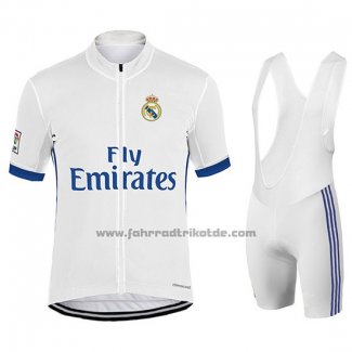 2017 Fahrradbekleidung Real Madrid Wei Trikot Kurzarm und Tragerhose