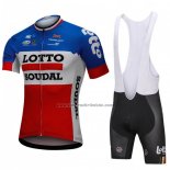 2018 Fahrradbekleidung Lotto Soudal Blau und Rot Trikot Kurzarm und Tragerhose