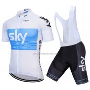 2018 Fahrradbekleidung Sky Wei Blau Trikot Kurzarm und Tragerhose