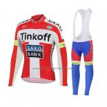 2018 Fahrradbekleidung Tinkoff Saxo Bank Rot Wei Trikot Langarm und Tragerhose