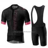 2019 Fahrradbekleidung Castelli Climber's 2.0 Shwarz Rosa Trikot Kurzarm und Tragerhose