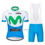 2019 Fahrradbekleidung Movistar Blau Wei Trikot Kurzarm und Tragerhose