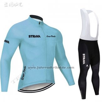 2019 Fahrradbekleidung STRAVA Azurblau Trikot Langarm und Tragerhose