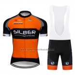 2019 Fahrradbekleidung Sliber Orange Shwarz Trikot Kurzarm und Tragerhose