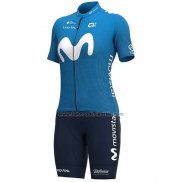 2020 Fahrradbekleidung Frau Movistar Wei Blau Trikot Kurzarm und Tragerhose