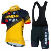 2022 Fahrradbekleidung Jumbo Visma Gelb Shwarz Trikot Kurzarm und Tragerhose