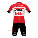 2022 Fahrradbekleidung Lotto Soudal Shwarz Rot Trikot Kurzarm und Tragerhose