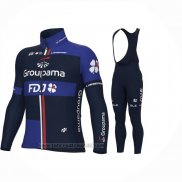 2023 Fahrradbekleidung Groupama-FDJ Tief Blau Trikot Langarm Und Tragerhose