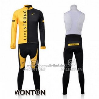 2009 Fahrradbekleidung Livestrong Shwarz und Gelb Trikot Langarm und Tragerhose