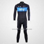 2012 Fahrradbekleidung Sky Shwarz und Azurblau Trikot Langarm und Tragerhose