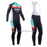 2013 Fahrradbekleidung Bianchi Shwarz und Hellblau Trikot Langarm und Tragerhose