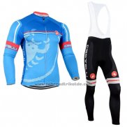 2014 Fahrradbekleidung Castelli Rot Azurblau Trikot Langarm und Tragerhose