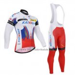 2015 Fahrradbekleidung Katusha Wei und Rot Trikot Langarm und Tragerhose