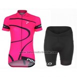 2016 Fahrradbekleidung Frau Pinarello Shwarz und Fuchsie Trikot Kurzarm und Tragerhose