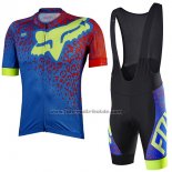 2017 Fahrradbekleidung Fox Ascent Comp Blau Trikot Kurzarm und Tragerhose