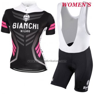 2017 Fahrradbekleidung Frau Bianchi Shwarz Trikot Kurzarm und Tragerhose