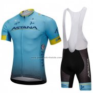 2018 Fahrradbekleidung Astana Blau Trikot Kurzarm und Tragerhose