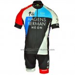 2018 Fahrradbekleidung Axeon Hagens Berman Blau Shwarz Trikot Kurzarm und Tragerhose