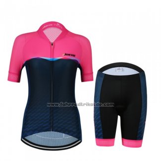 2018 Fahrradbekleidung Frau Jokvie Rosa Dunkel Blau Trikot Kurzarm und Tragerhose