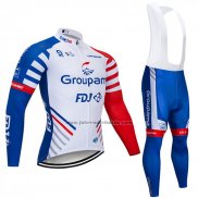 2018 Fahrradbekleidung Groupama FDJ Wei Blau Rot Trikot Langarm und Tragerhose