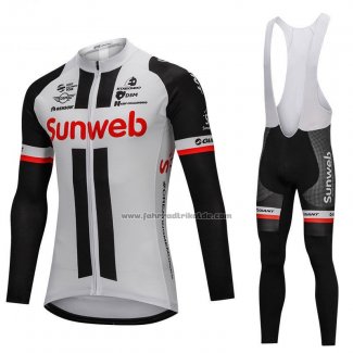 2018 Fahrradbekleidung Sunweb Grau und Shwarz Trikot Langarm und Tragerhose