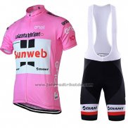 2018 Fahrradbekleidung Sunweb Rosa und Wei Trikot Kurzarm und Tragerhose