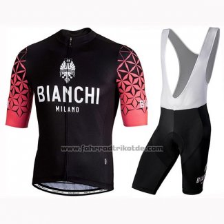 2019 Fahrradbekleidung Bianchi Milano Conca Shwarz Rot Trikot Kurzarm und Tragerhose