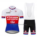 2019 Fahrradbekleidung Elkov Elektro Wei Rot Blau Trikot Kurzarm und Tragerhose