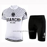 2019 Fahrradbekleidung Frau Bianchi Dot Wei Trikot Kurzarm und Tragerhose