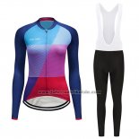 2019 Fahrradbekleidung Frau Dirty Snow Blau Rot Volett Trikot Langarm und Tragerhose