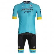 2020 Fahrradbekleidung Astana Gelb Blau Trikot Kurzarm und Tragerhose