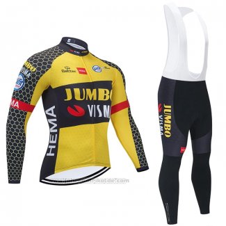 2021 Fahrradbekleidung Jumbo Visma Gelb Shwarz Trikot Langarm und Tragerhose