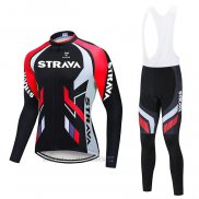 2021 Fahrradbekleidung STRAVA Rot Shwarz Trikot Langarm und Tragerhose