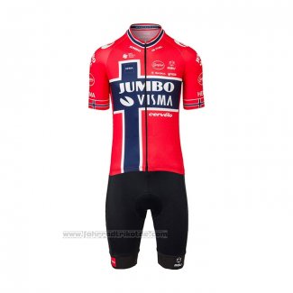 2022 Fahrradbekleidung Jumbo Visma Rot Blau Trikot Kurzarm und Tragerhose