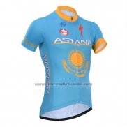 2014 Fahrradbekleidung Astana Azurblau Trikot Kurzarm und Tragerhose