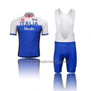 2014 Fahrradbekleidung Italien Wei und Blau Trikot Kurzarm und Tragerhose