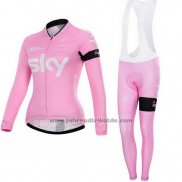 2015 Fahrradbekleidung Frau Sky Fuchsie Trikot Langarm und Tragerhose